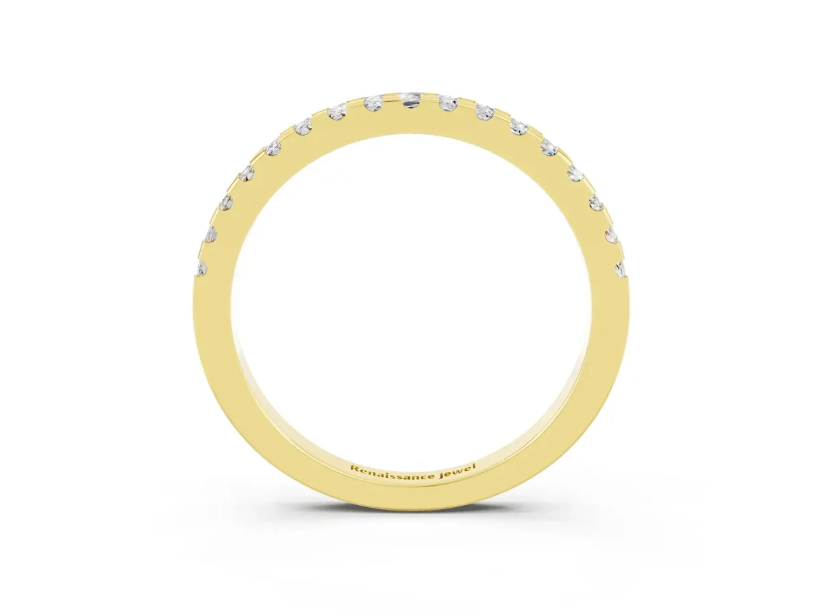 Round Moissanite Pavé Set Eternity Band with Micro Prong Setting Yellow gold