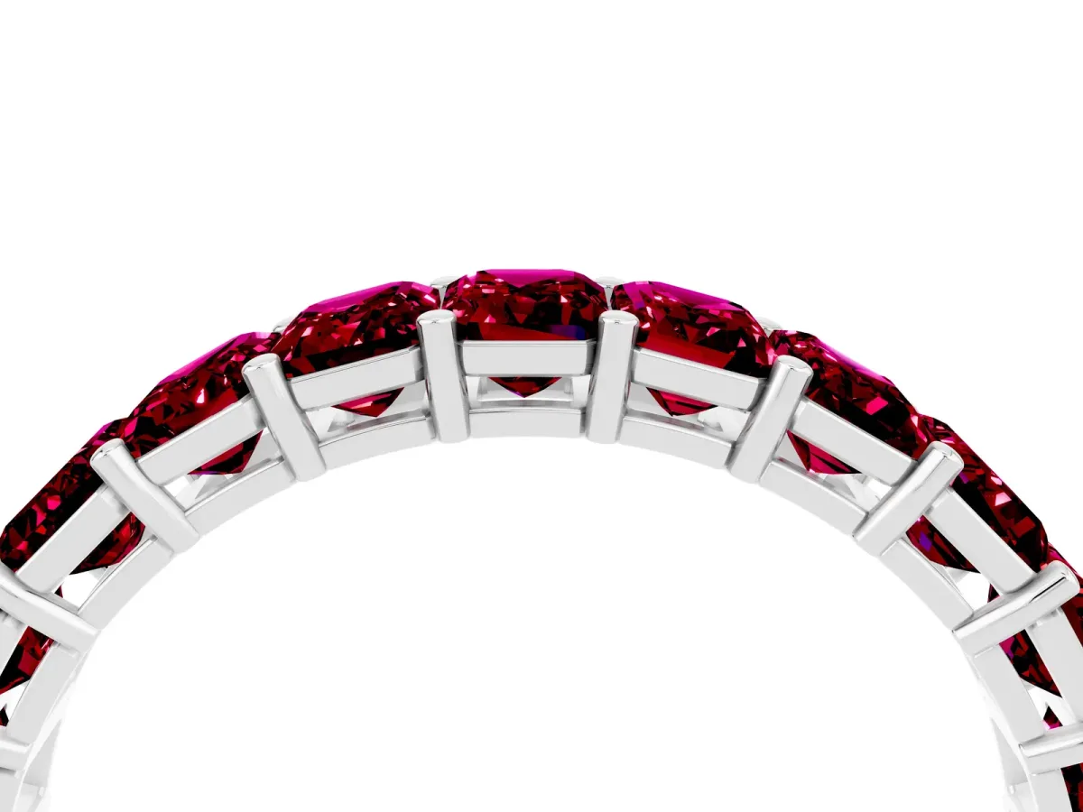 Emerald Cut Garnet Eternity Band with Shared Prong Setting Platinum