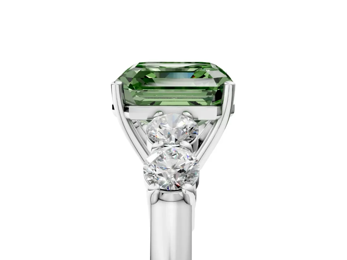 Fancy Green Asscher Cut Cut Diamond Five-Stone Prong Set White Gold Ring Platinum