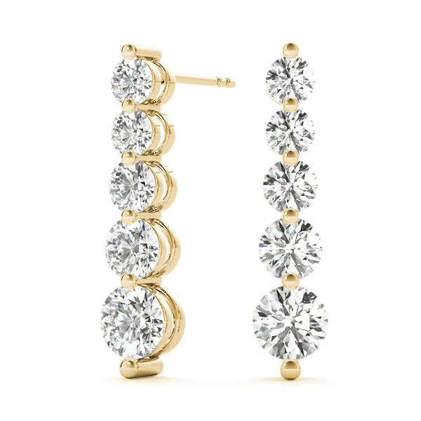 Round Diamond Prong Set Drop Earrings Yellow gold