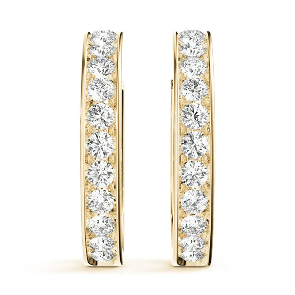 Channel Set Round Diamond Hoop Earrings Yellow gold