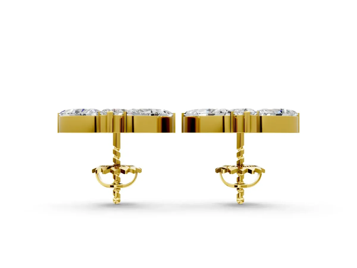 Marquise Cluster Stud Earrings with Round Prong Setting Yellow gold