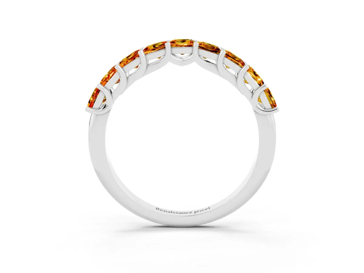 Princess Cut Citrine Channel-Set Eternity Band with Prong Setting Silver