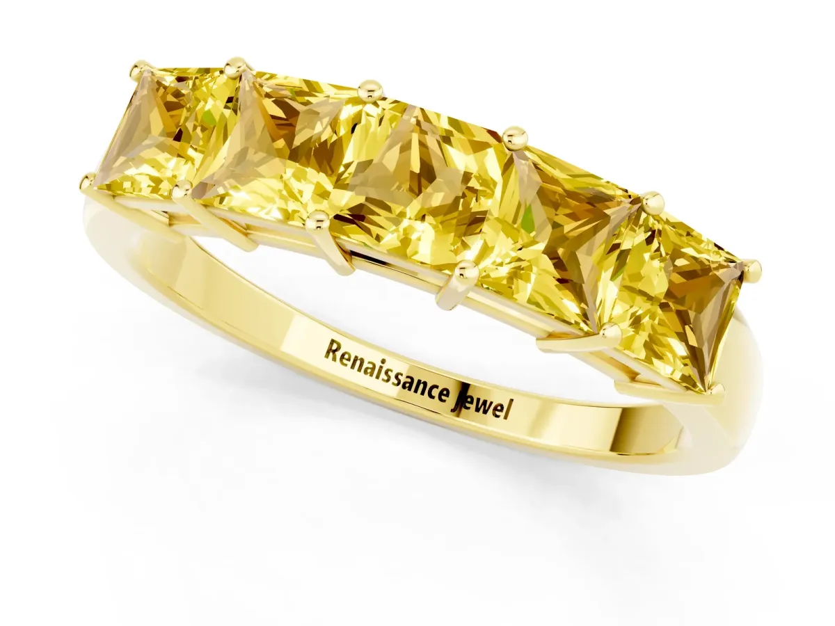 Princess Cut Five-Stone Yellow Sapphire Band with Prong Setting Yellow gold