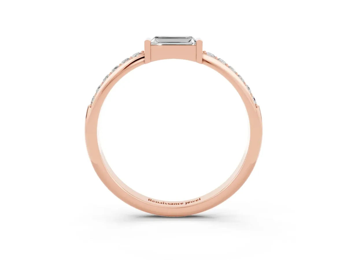 Baguette Moissanite Pavé Band with Bar Setting Rose gold