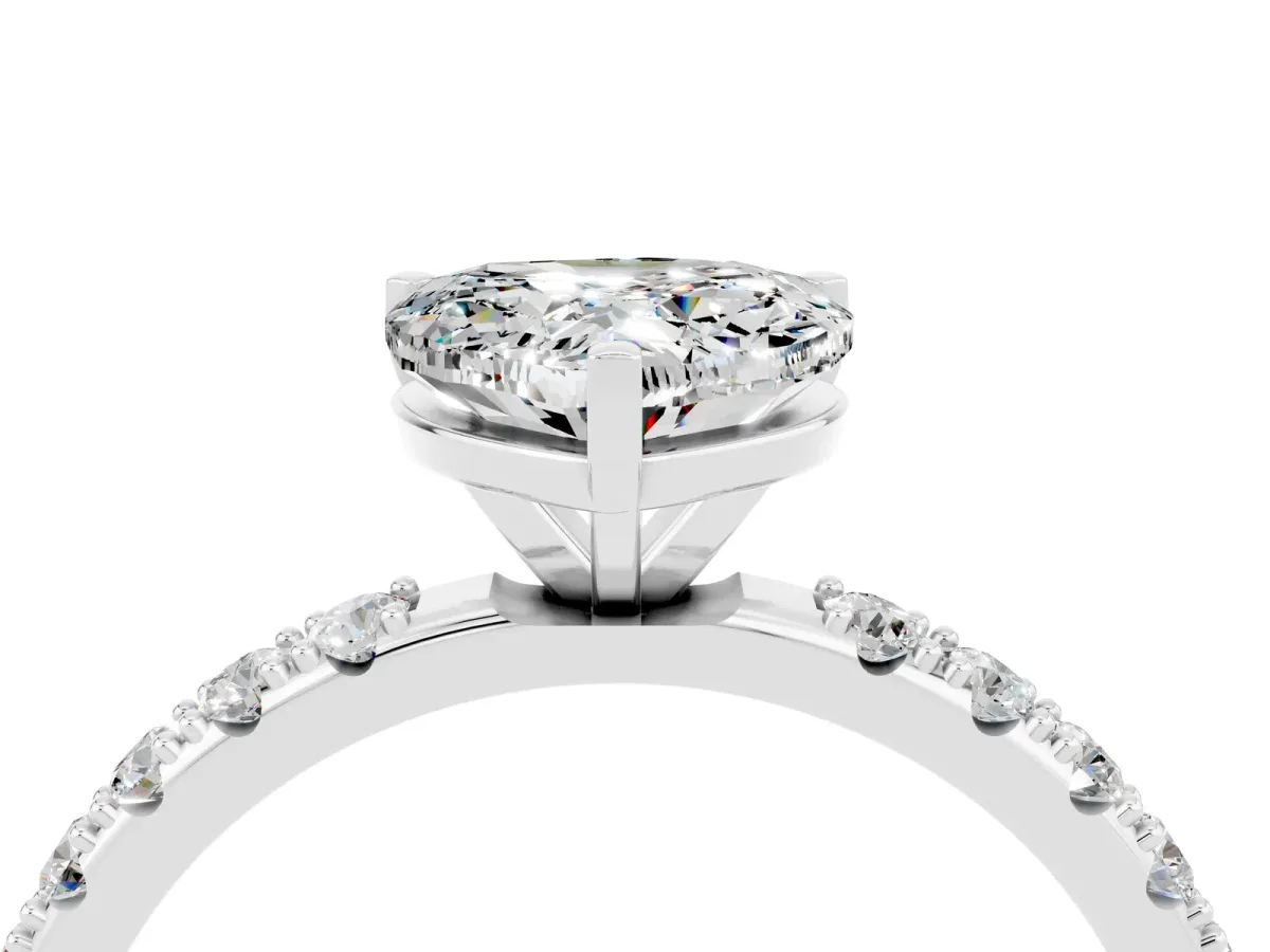 Heart Cut Moissanite Solitaire Pavé Band with Four-Prong Setting Silver