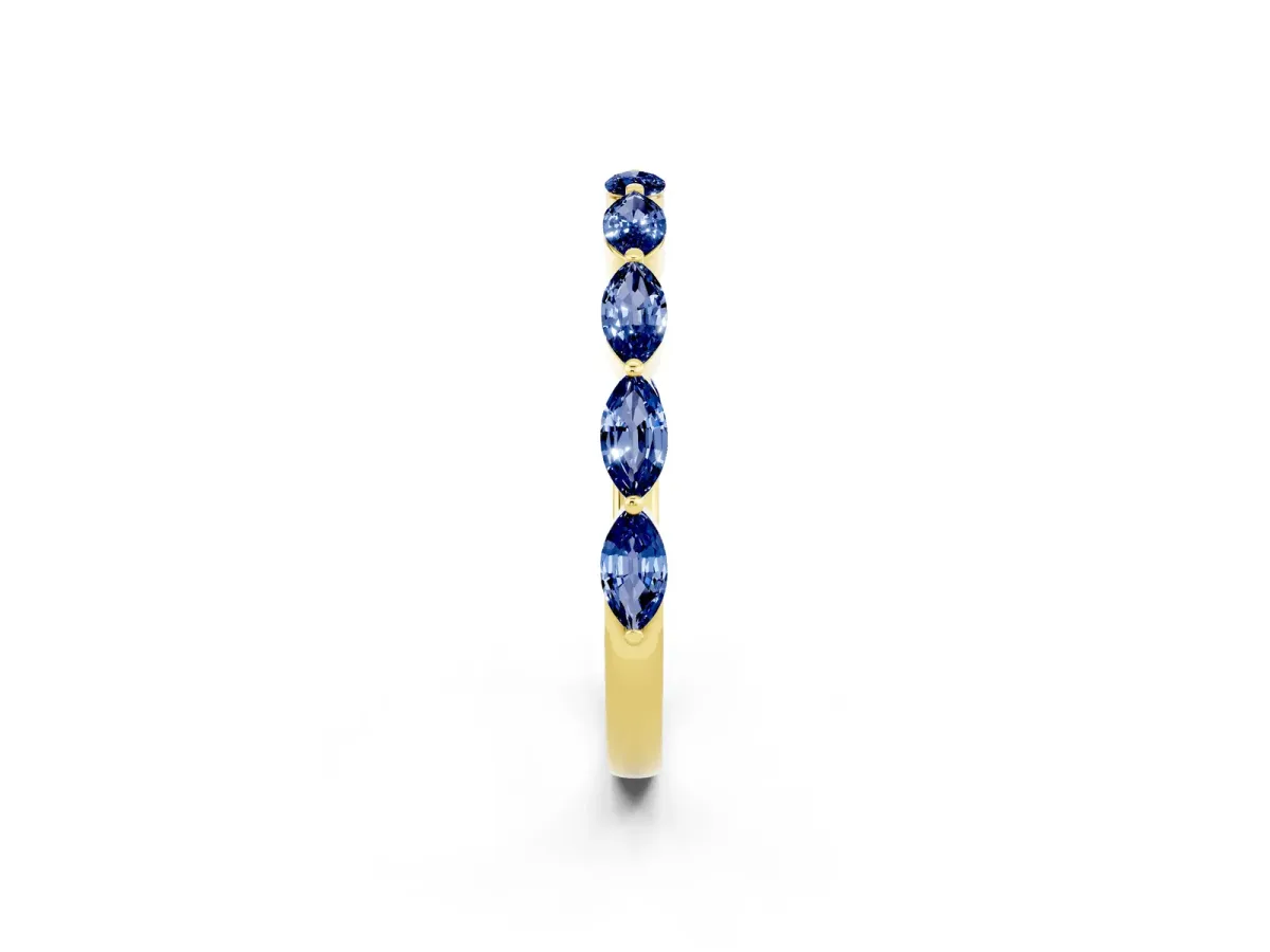 Marquise Blue Sapphire Half Eternity Band with Prong Setting Yellow gold