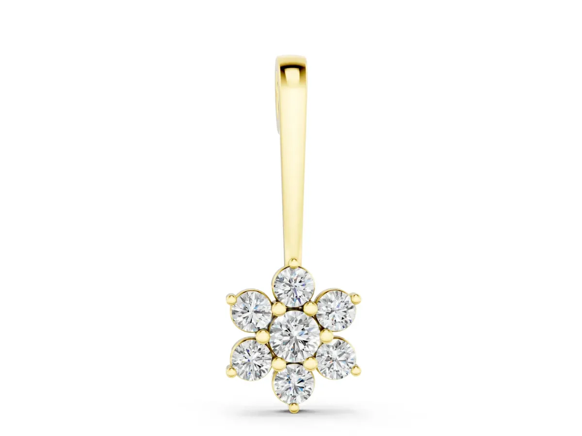 Round Diamond Cluster Pendant with Six-Prong Setting Yellow gold