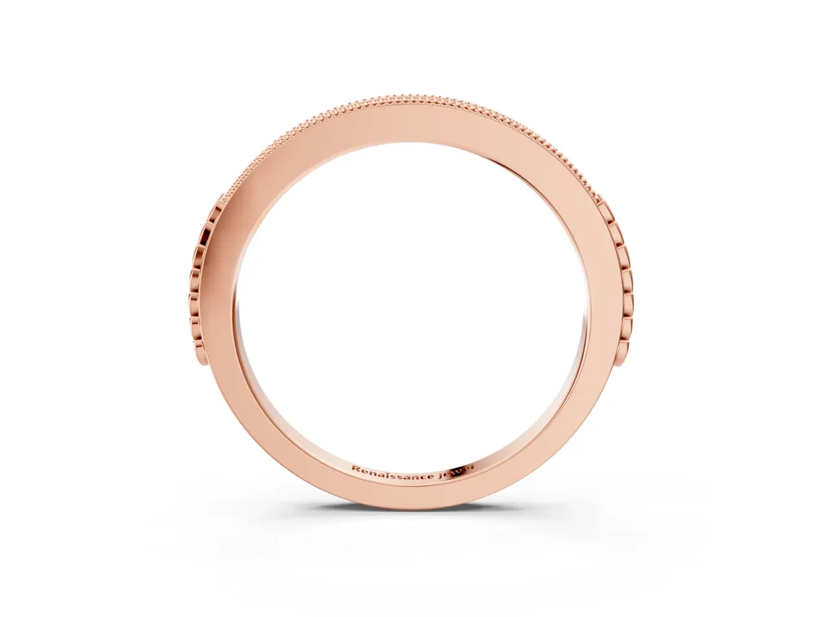 Round Cut Diamond Pavé Set Milgrain Edge Eternity Band Rose gold