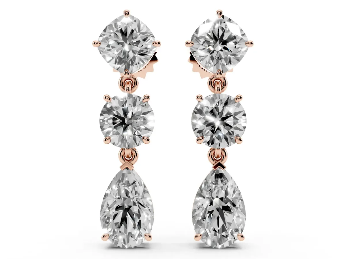 Multi-Shape Diamond Drop Earring Rose gold