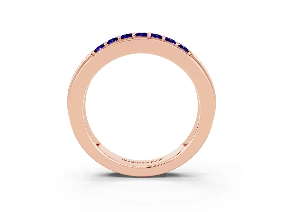 Bar-Set Princess Cut Tanzanite Pavé Band Rose gold
