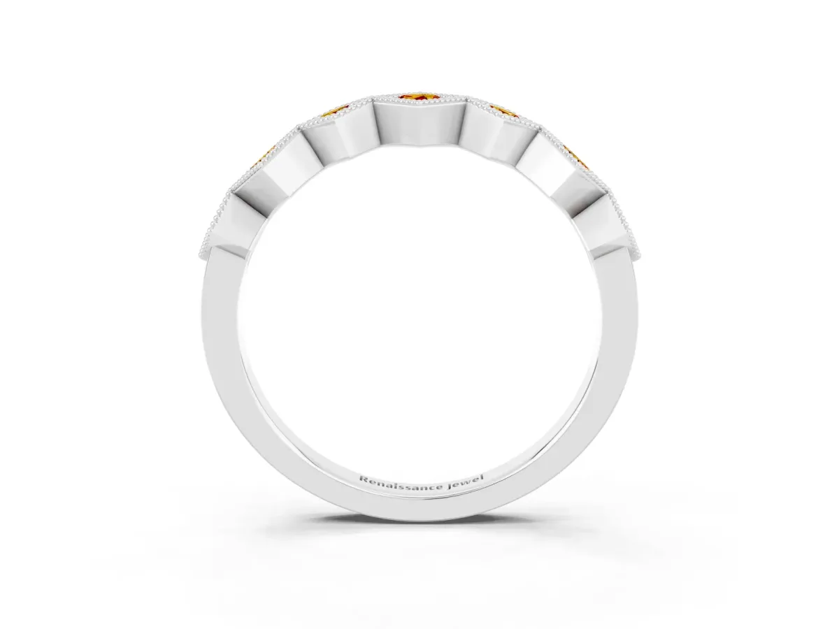 Milgrain Square Bezel Round Citrine Chevron Band Platinum