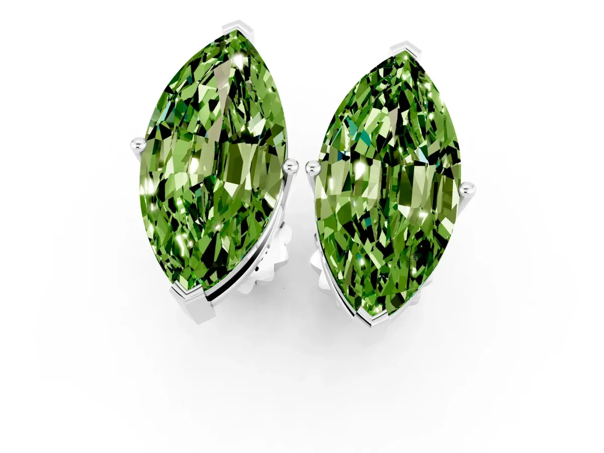 Marquise Cut Peridot Stud Earrings White gold
