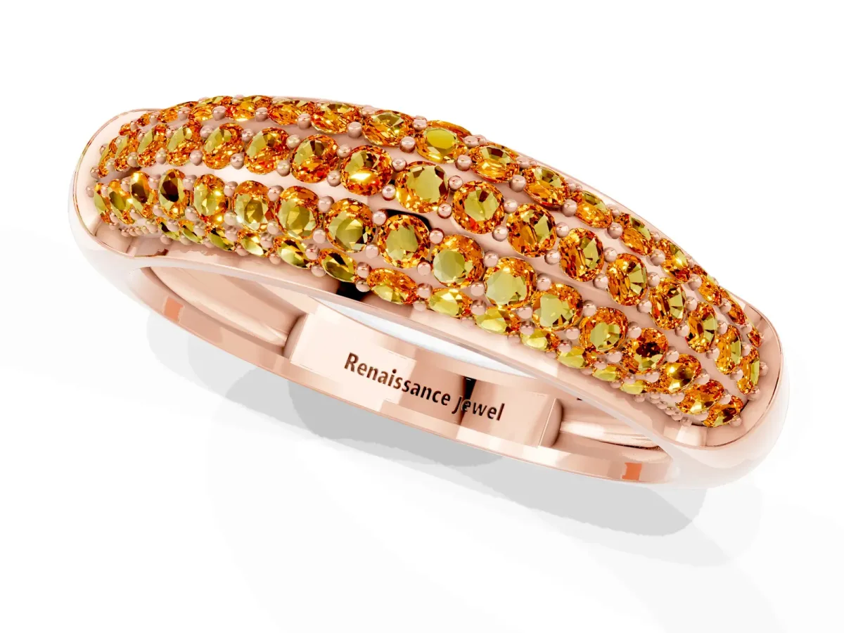 Three-Row Pavé Round Citrine Dome Band Rose gold
