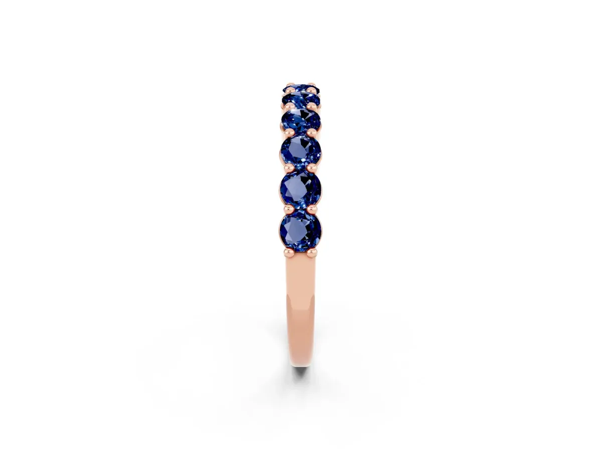 Round Blue Sapphire Half Eternity Band with Prong Setting Rose gold