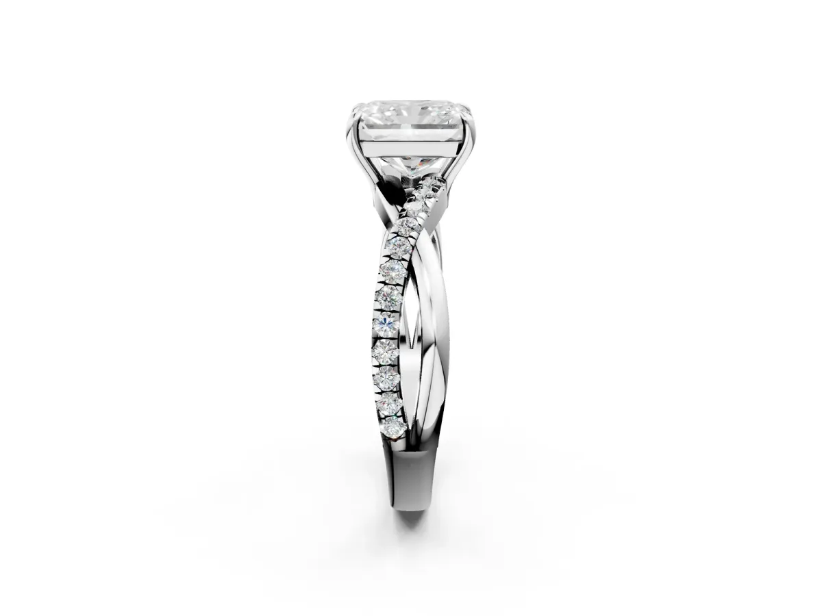 Radiant Cut Cut Diamond Twisted Band with Pavé Setting and Four-Prong Setting Platinum
