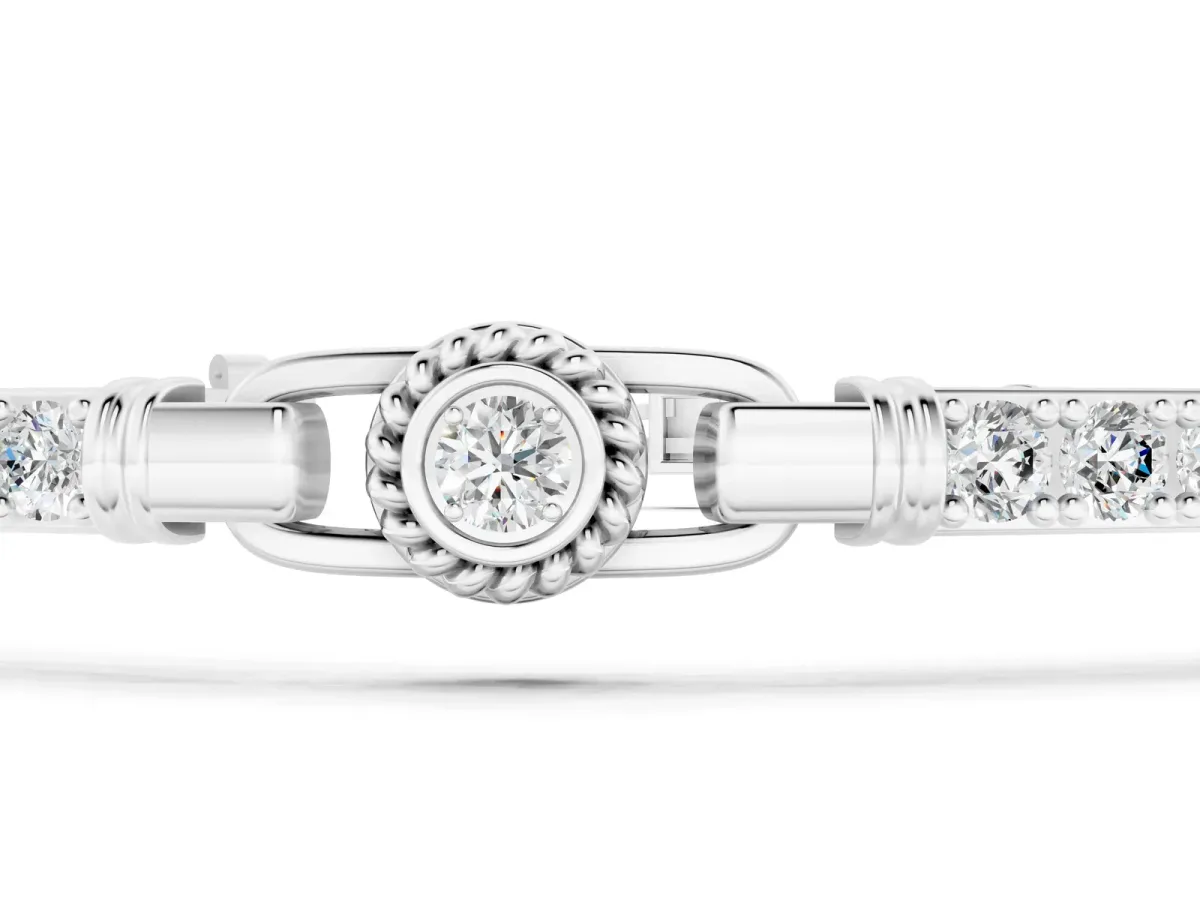 Round Bezel-Set Diamond Tennis Bracelet with Pave Band Silver