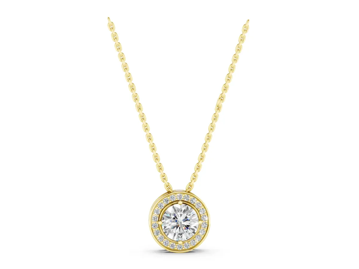 Halo Round Diamond Four-Prong Pendant Yellow gold