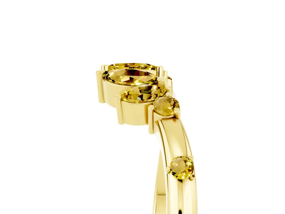 Open Marquise Cluster Yellow Sapphire Band with Prong Setting Yellow gold