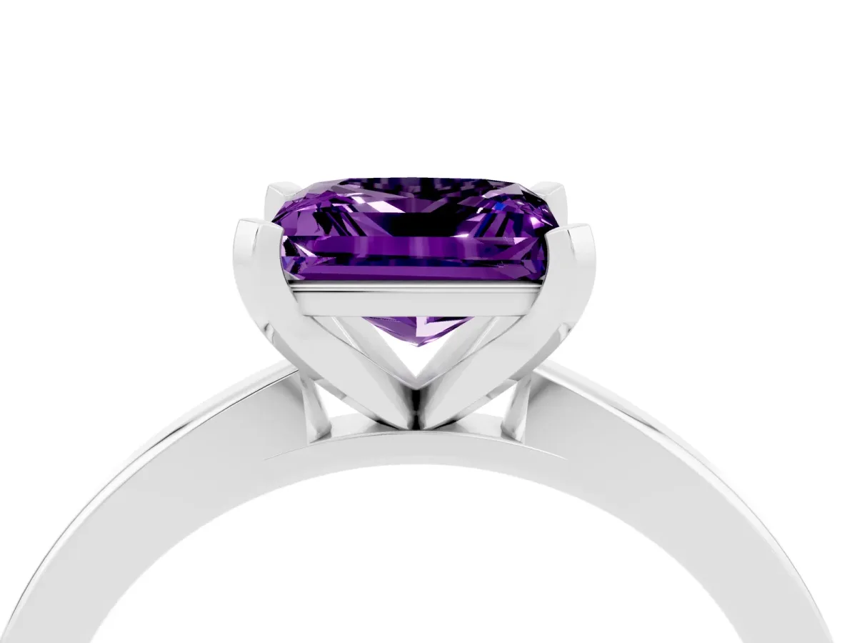 Princess Cut Amethyst Solitaire Engagement Ring with Classic Band and Four-Prong Setting Silver