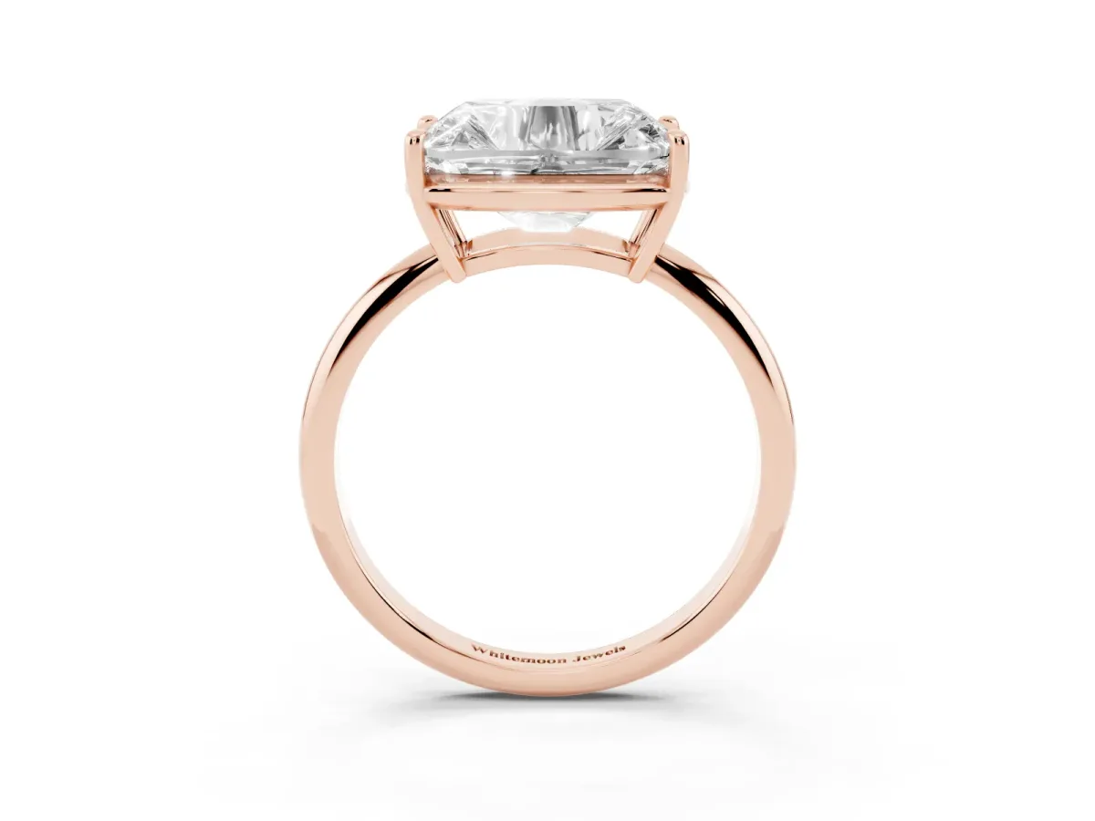 Old Mine Elongated Cushion Diamond East-West Bezel Set Four Claw Solitaire Ring Rose gold