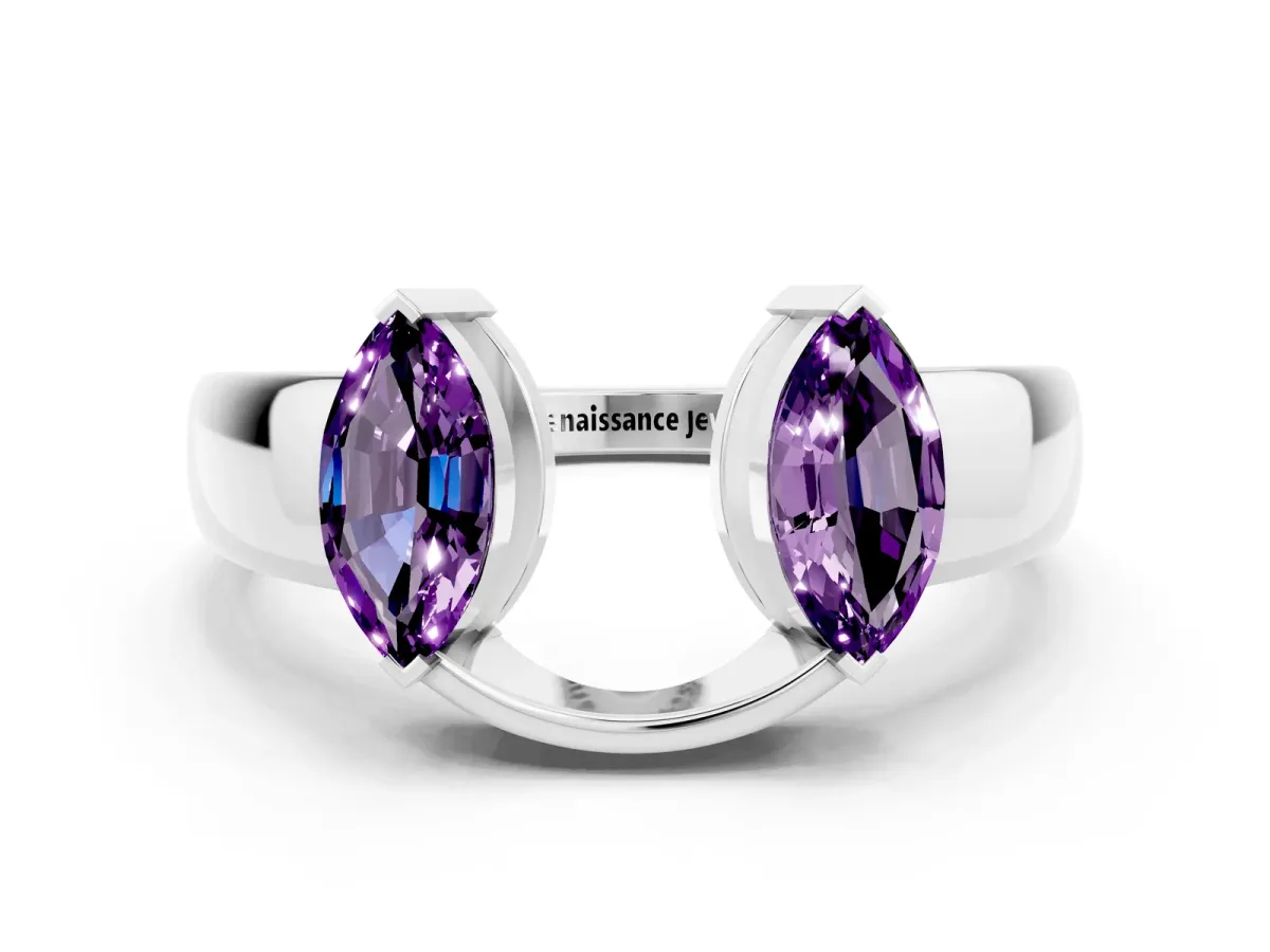 Marquise Amethyst Open Band Ring with Tension Setting White gold