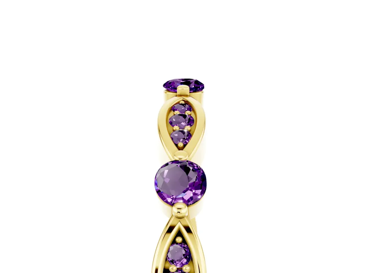 Marquise and Round Amethyst Milgrain Band with Bezel Setting Yellow gold