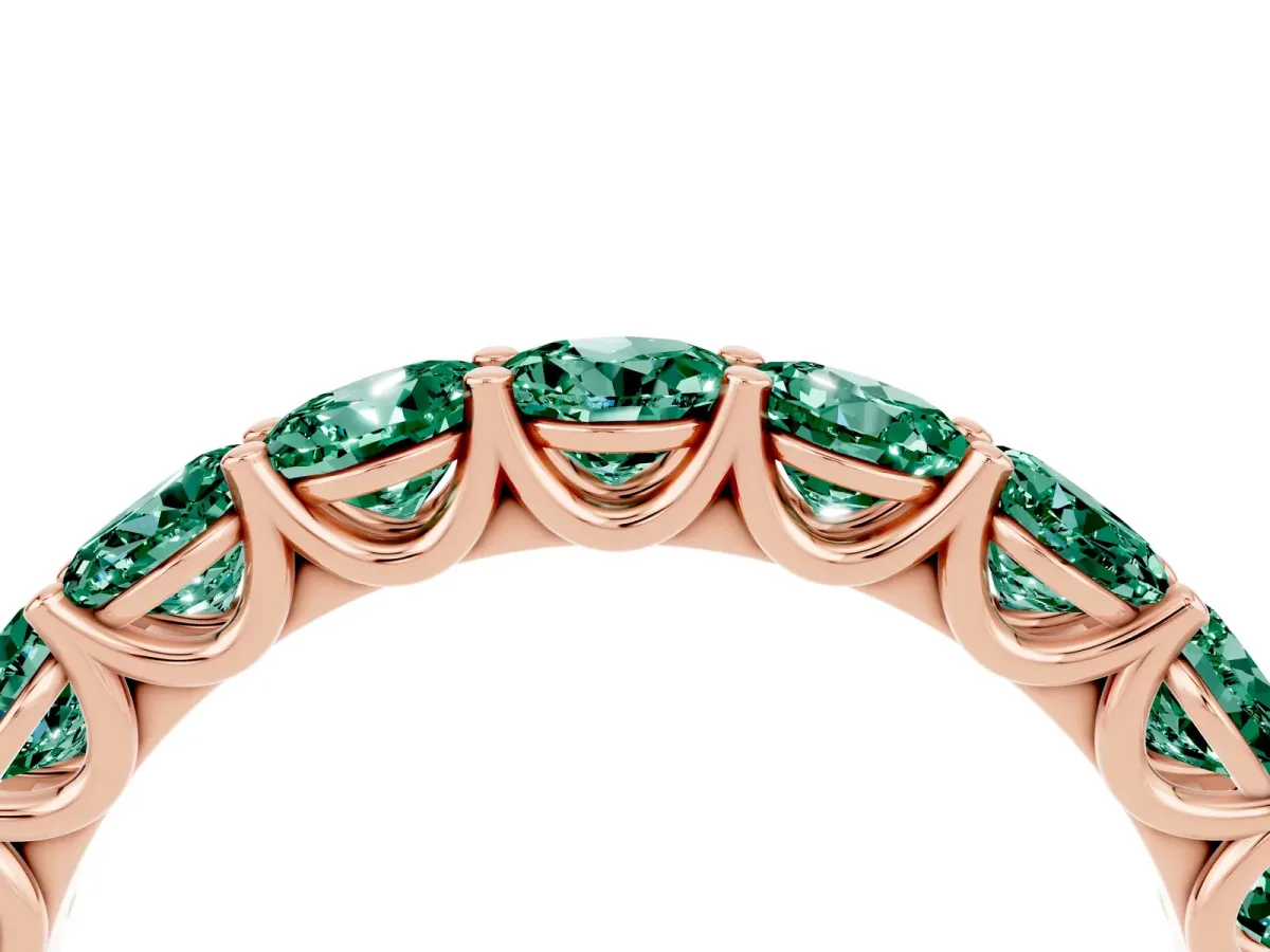 Round Green Sapphire Shared Prong Eternity Band Rose gold