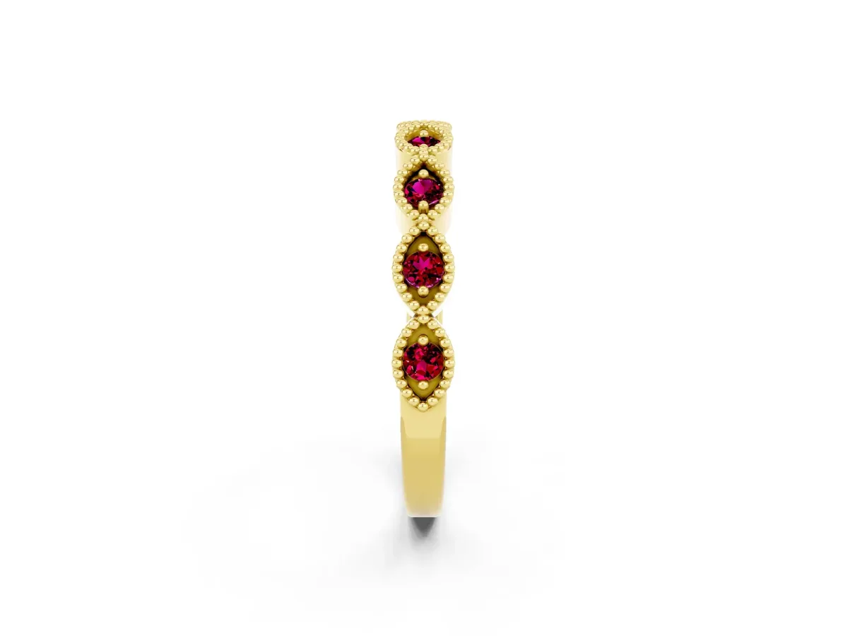 Milgrain Marquise Garnet Half Eternity Band with Bezel Setting Yellow gold