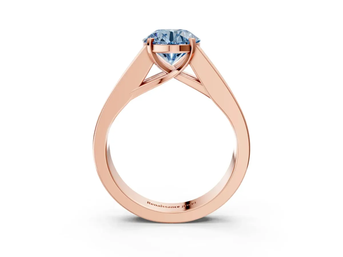Fancy Blue Round Cut Cut Channel Set Solitaire Ring with Four-Prong Setting Rose gold
