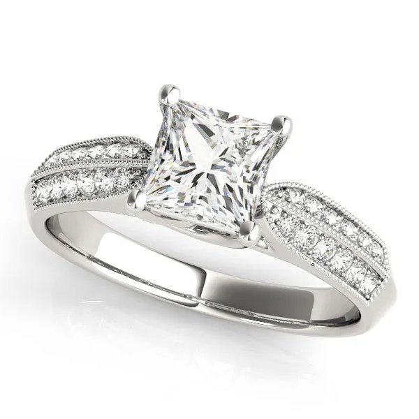 Asscher Cut Cut Pave Split Shank Engagement Ring with Four-Prong Setting Platinum