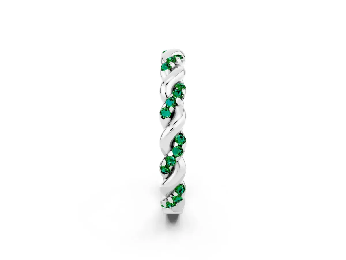 Twisted Pavé Round Emerald Eternity Band White gold
