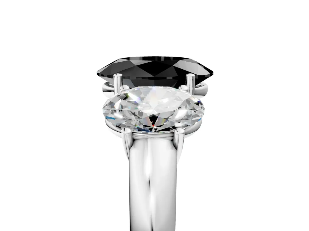 Fancy Black Oval Cut Diamond Three-Stone Ring with Four-Prong Setting and Classic Band White gold