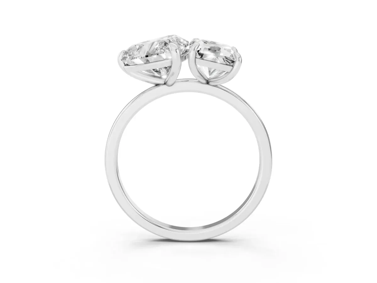 Radiant and Heart Toi Moi Ring with Prong Setting and Plain Band White gold