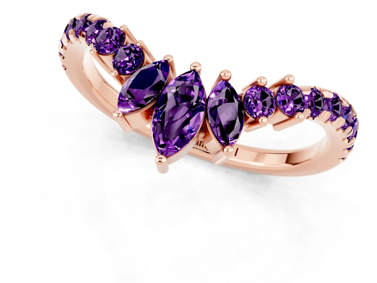 Chevron Marquise and Round Amethyst Open Band with Prong Setting Rose gold