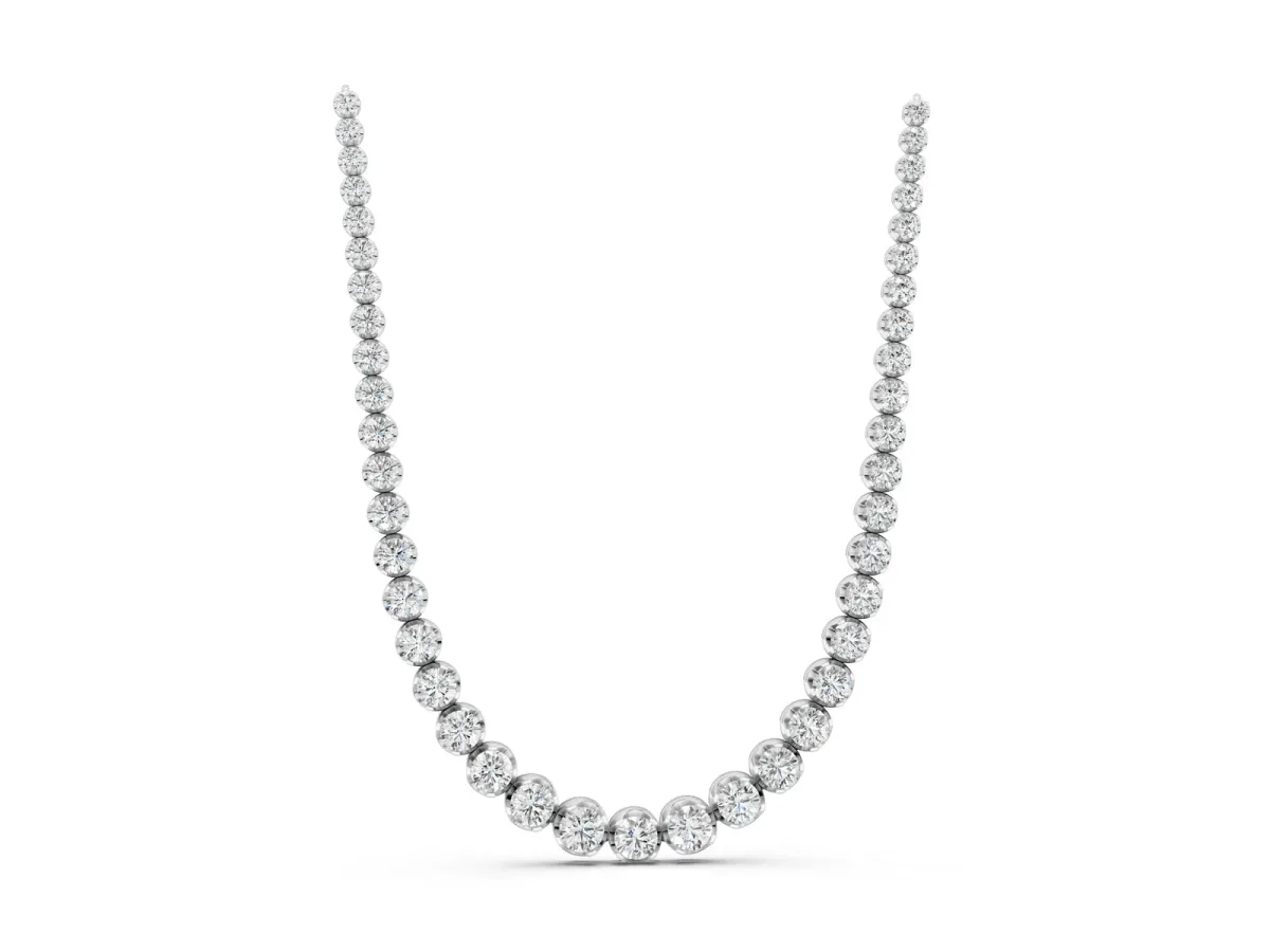 Round Diamond Tennis Necklace with Bezel Setting and Prong Setting Silver