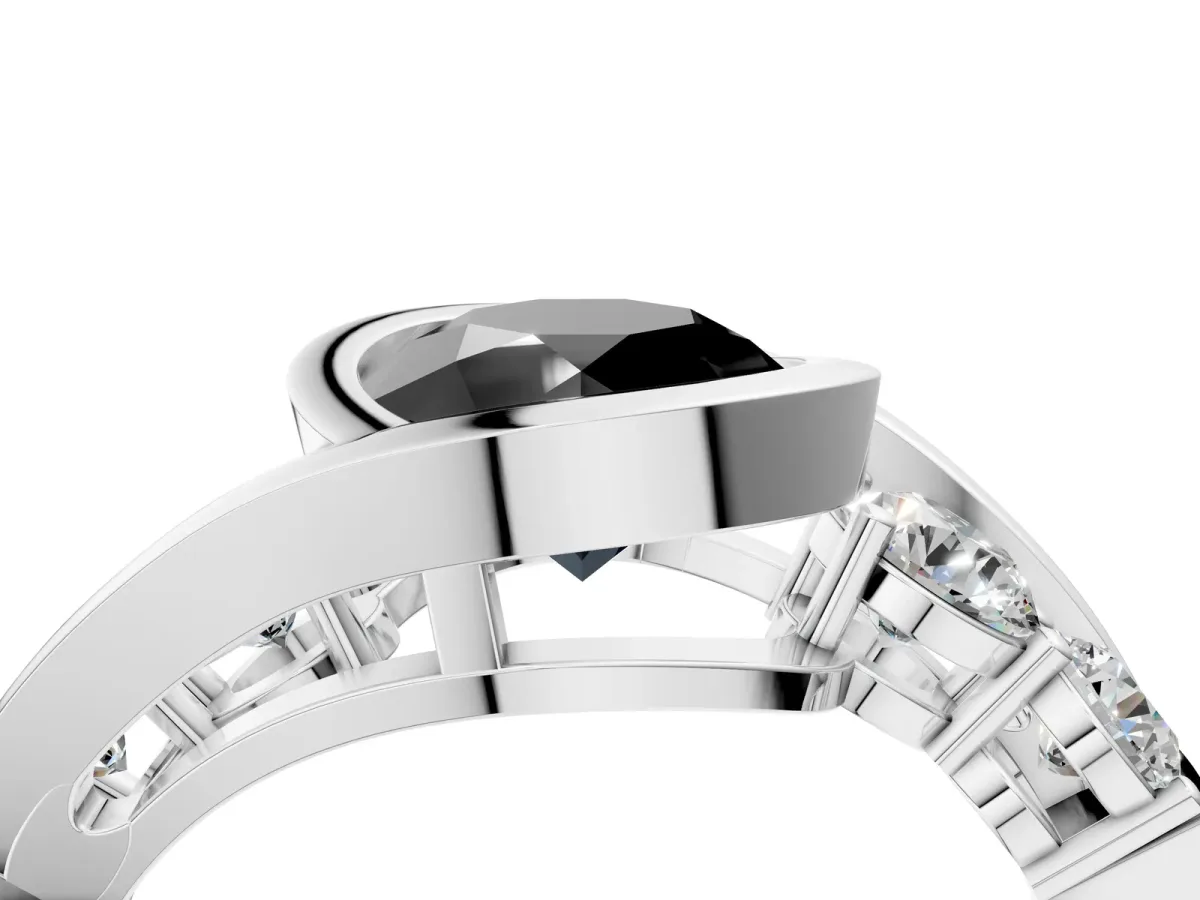 Fancy Black Bezel Set Round Cut Diamond Bypass Ring with Round Accents Platinum