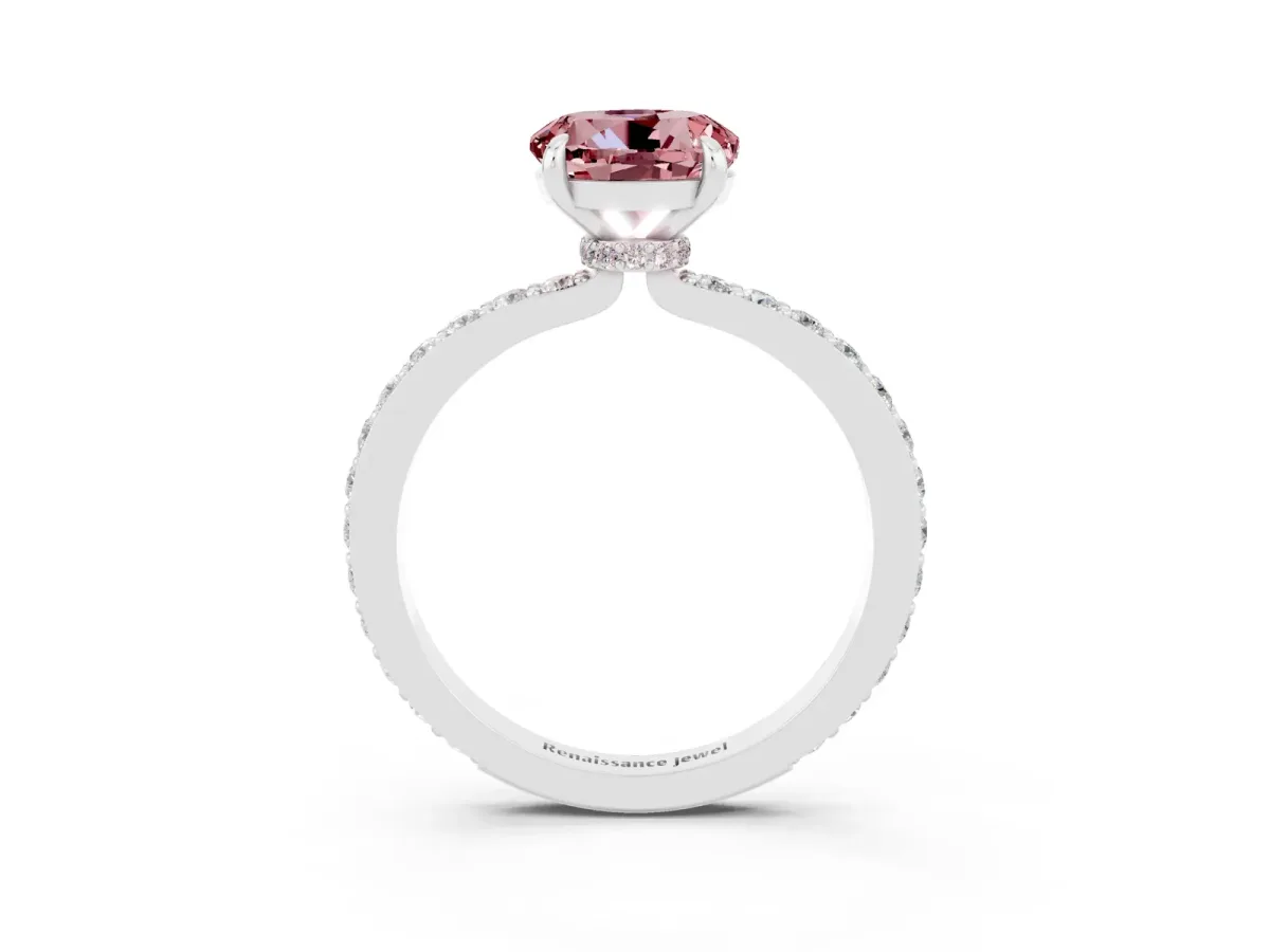 Round Cut Morganite Solitaire Engagement Ring with Pavé Band and Four-Prong Setting Silver