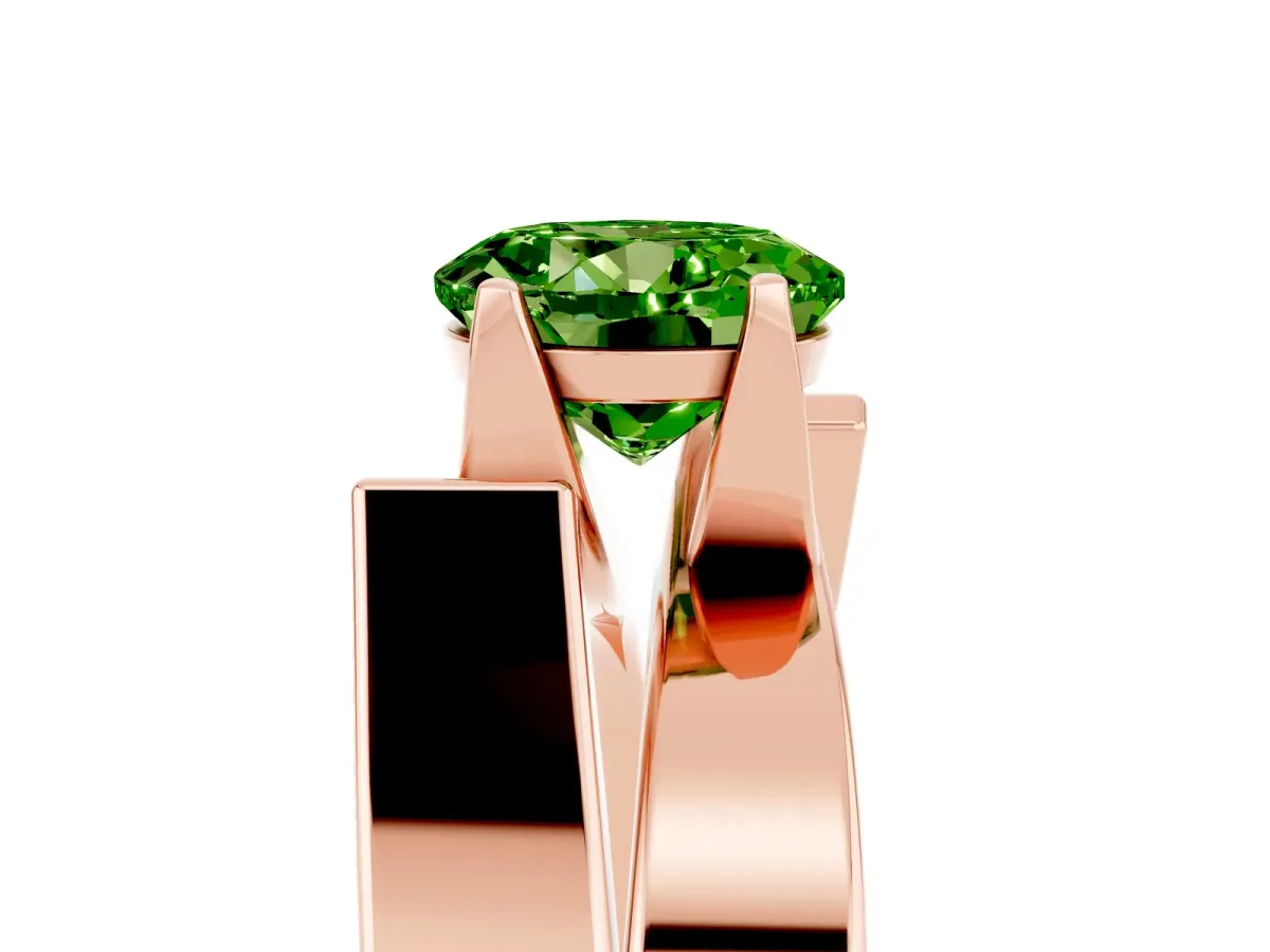 Modern Tension Set Round Cut Peridot Solitaire Wide Band Ring Rose gold