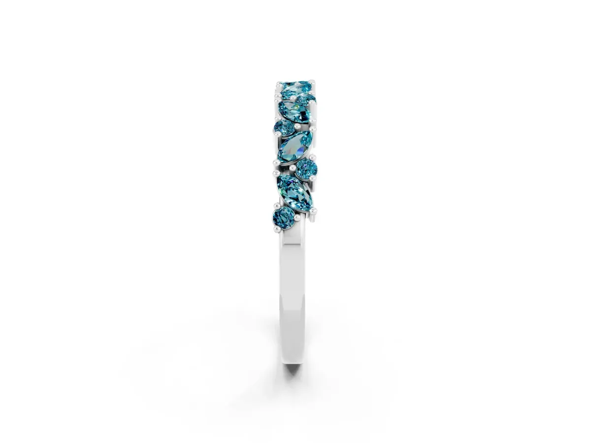 Marquise and Round Blue Topaz Vine Eternity Band with Prong Setting Silver
