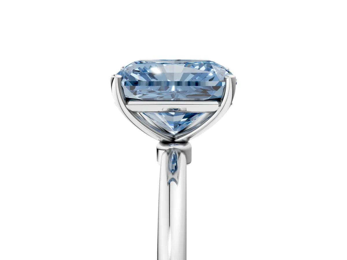 Fancy Blue Radiant Cut Cut Solitaire Engagement Ring with Thin Band and Four-Prong Setting Platinum