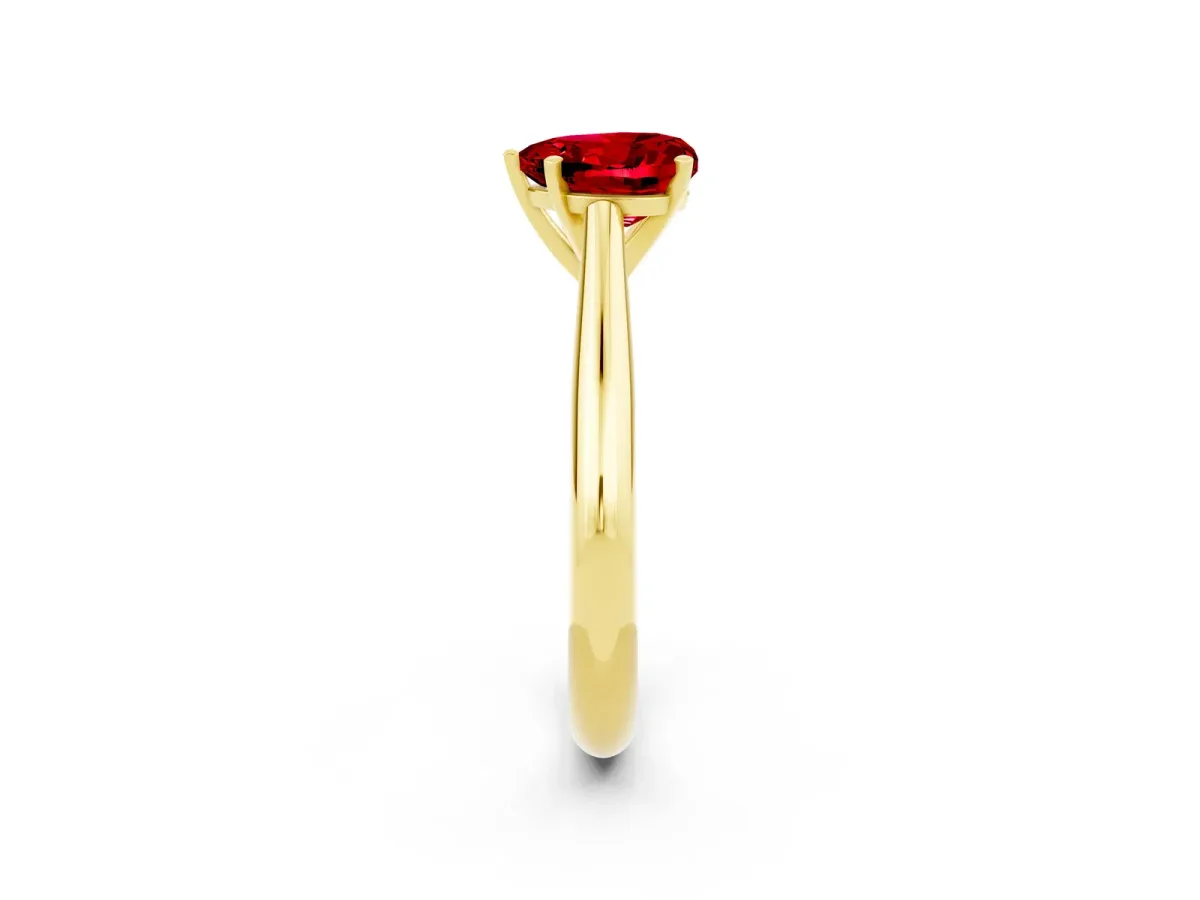 Heart Cut Ruby Solitaire Engagement Ring with Cathedral Setting and Four-Prong Mount Yellow gold