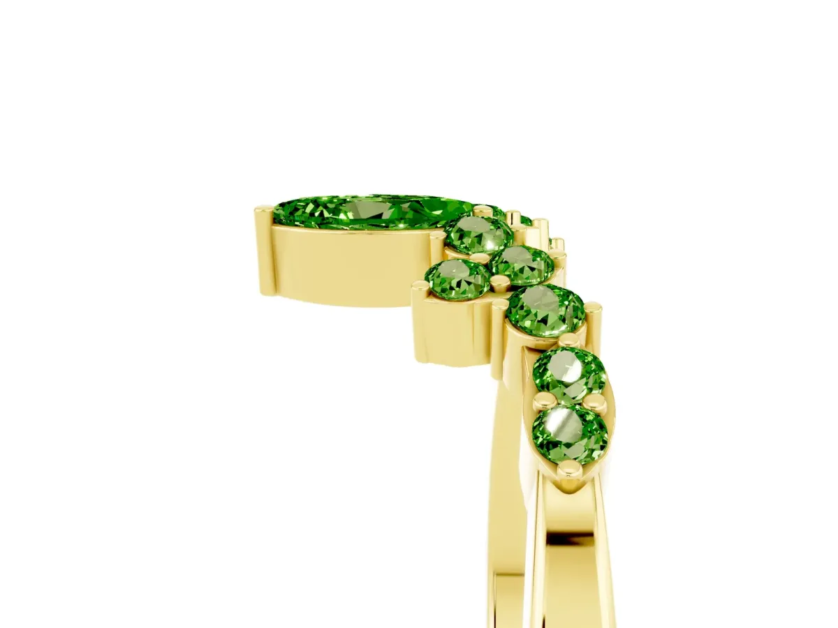 Marquise and Round Peridot Chevron Band with Prong Setting Yellow gold