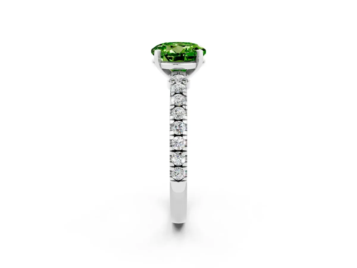 Round Cut Solitaire Peridot with Pavé Band and Four-Prong Setting Platinum