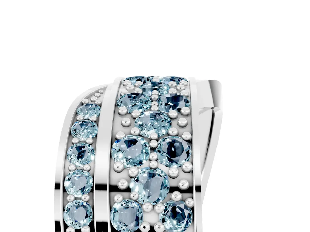 Pavé Round Aquamarine Crossover Band with Bead Prong Setting Platinum