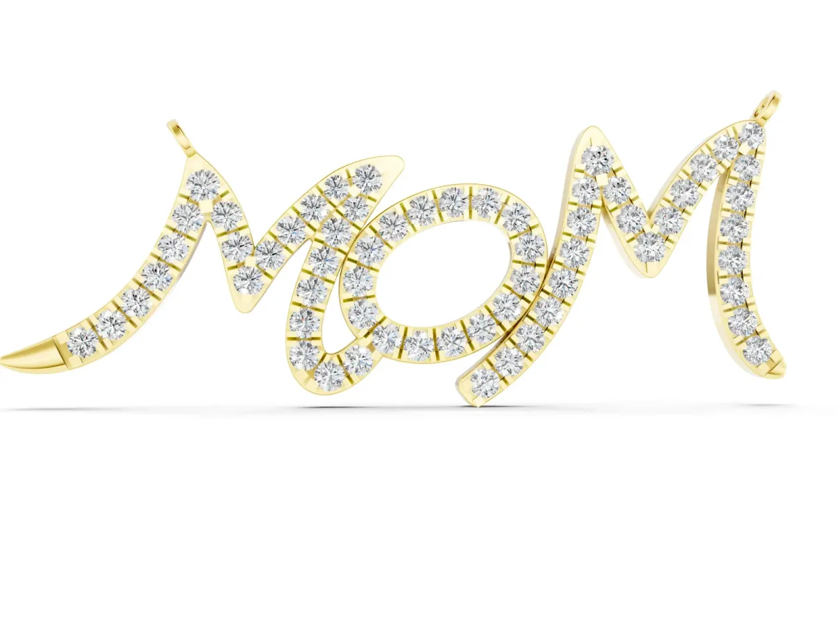 Pavé Round Diamond Script Pendant with Prong Setting Yellow gold