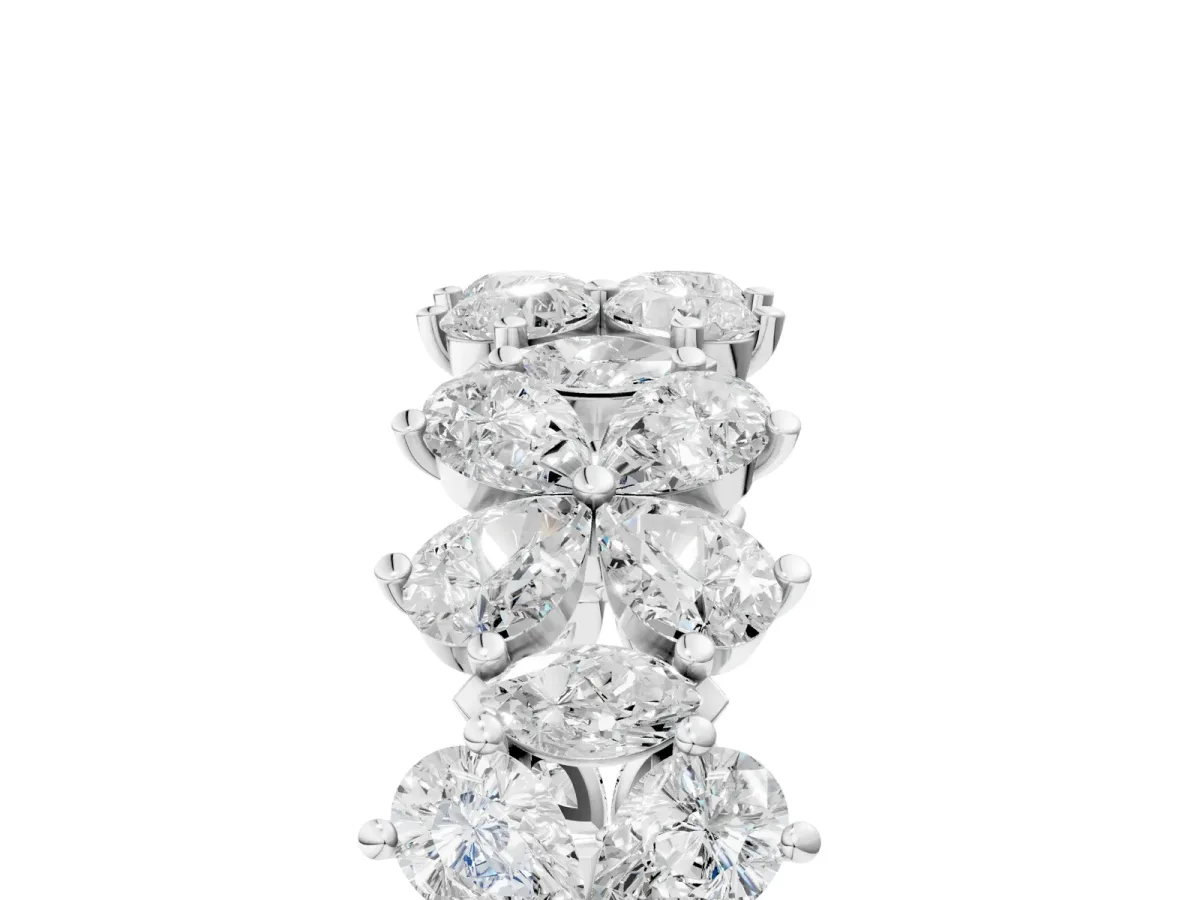 Pear and Marquise Diamond Floral Promise Ring Platinum