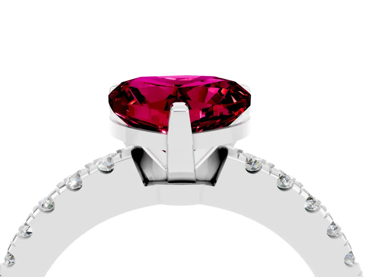 Heart Cut Solitaire Garnet with Pavé Band and Four-Prong Setting Silver