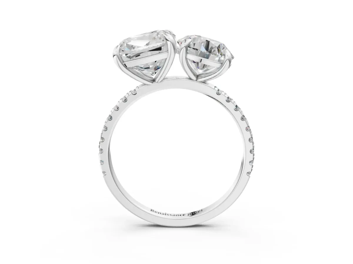 Round and Cushion Toi Moi Ring with Prong Setting and Pave Band Silver