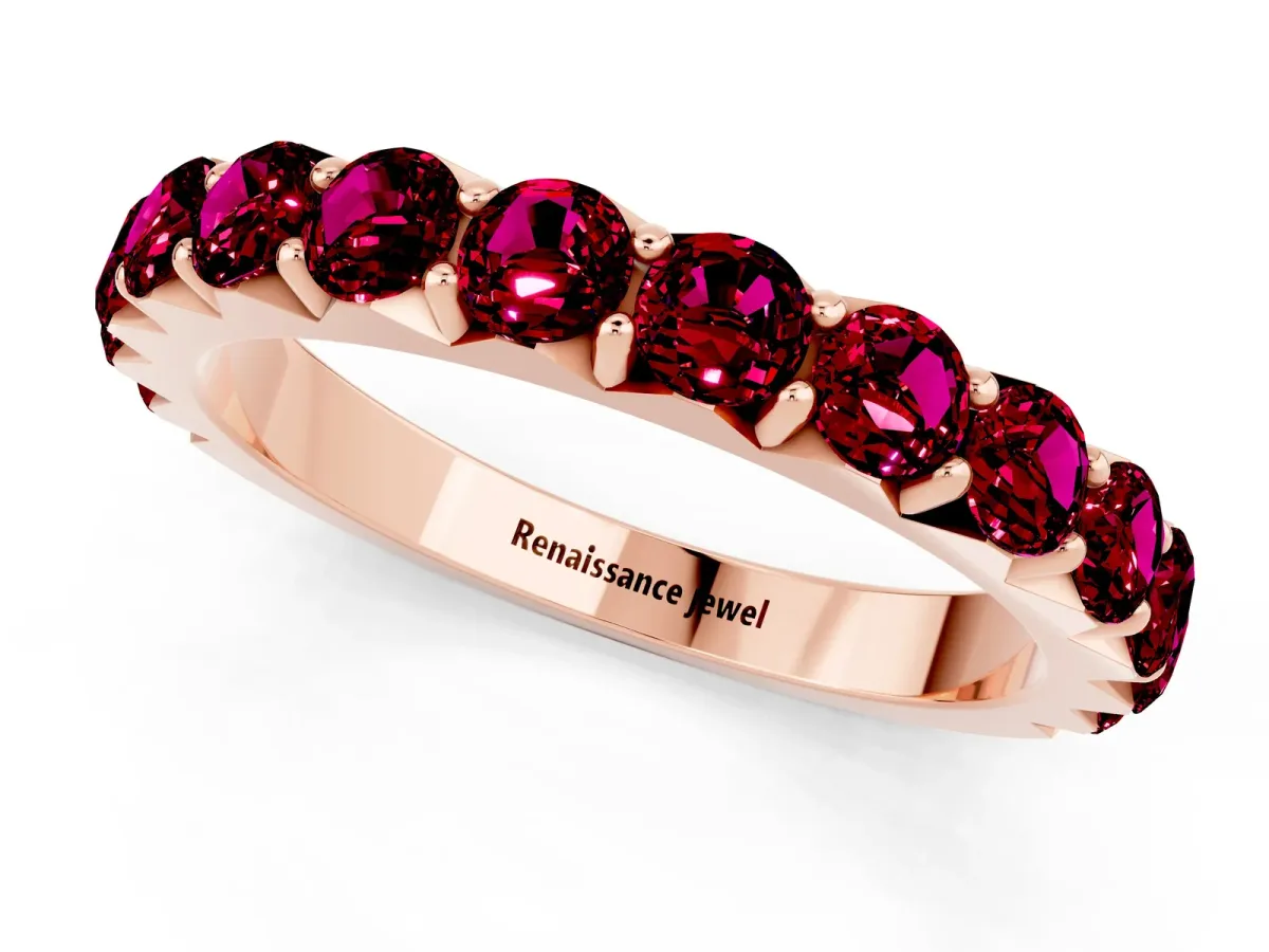 Round Garnet Half Eternity Band with Classic Prong Setting Rose gold